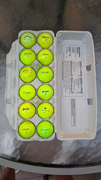 Assorted Neon Green Golf Balls 12 Pack (1 Dozen) (Used)