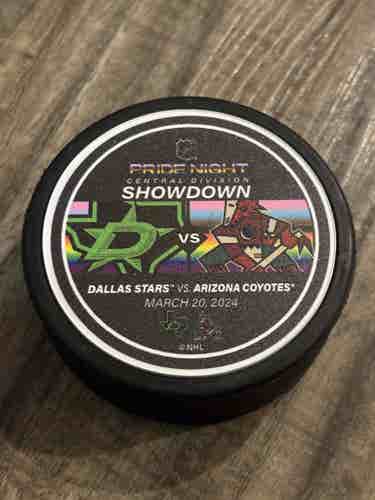 Dallas Stars vs Arizona Coyotes Pride Night NHL Match Up Hockey Puck