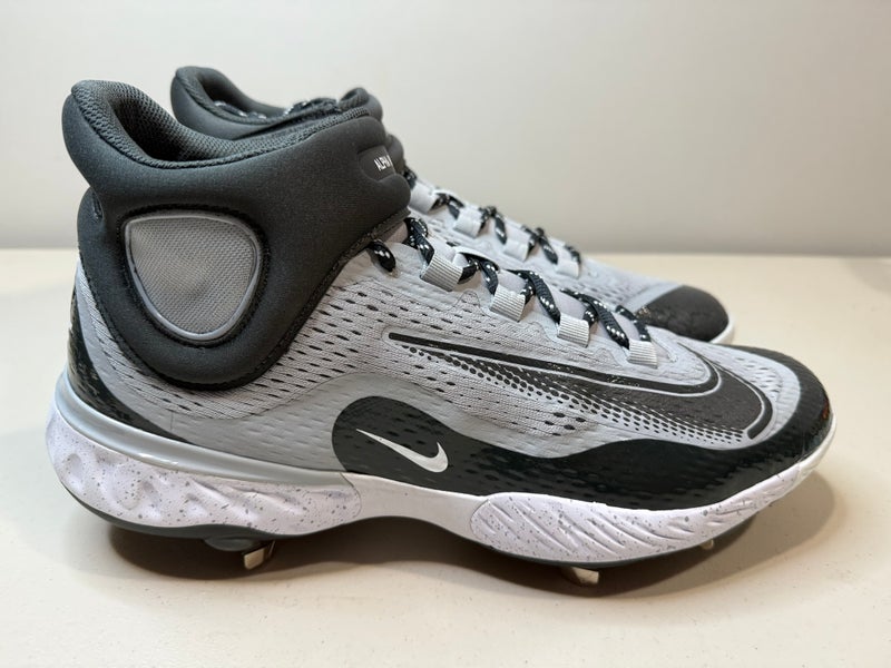 Size 13 Nike Alpha Huarache Elite 4 Mid Wolf Grey Baseball Cleats Metal