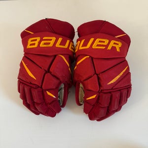 Used Bauer Vapor Pro Team Pro Stock Hockey Gloves Size 14" Red/Yellow