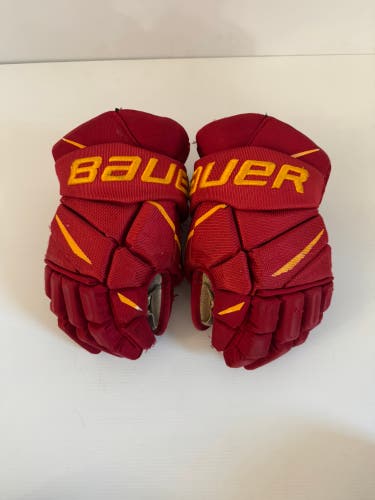 Used Bauer Vapor Pro Team Pro Stock Hockey Gloves Size 14" Red/Yellow