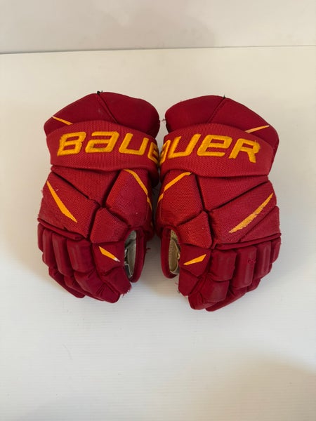 Used Bauer Vapor Pro Team Pro Stock Hockey Gloves Size 14" Red/Yellow