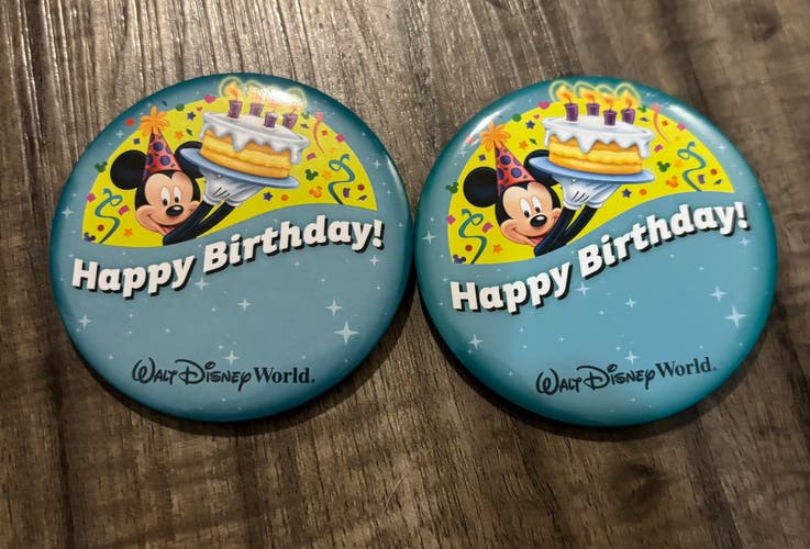 Walt Disney World Happy Birthday Button Pins Lot of 2 Brand New