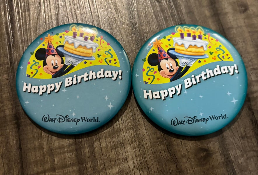 Walt Disney World Happy Birthday Button Pins Lot of 2 Brand New