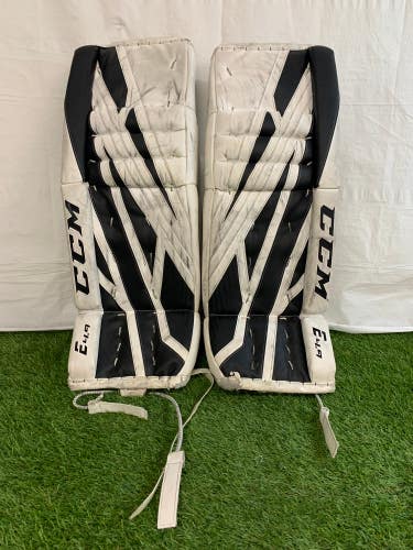 White 30" Intermediate CCM Extreme Flex E4.9 Goalie Leg Pads (Used)