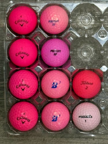 10 Pink Golf Balls - Callaway, Bridgestone, Precept, Titleist, Pinnacle Brands
