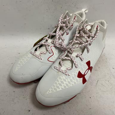 Used Under Armour 3091995-106 Adult FB Cleats White And Red Senior 14 11855-S000188390