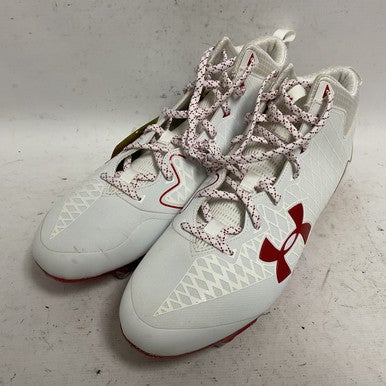 Used Under Armour 3091995-106 Adult FB Cleats White And Red Senior 14 11855-S000188390