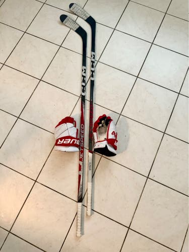 Macklin Celebrini Boston University CCM FT6 Pro + CCM Canada FT7 Pro Sticks & BU Gloves