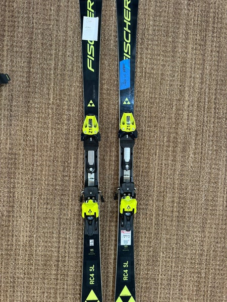 Men's 2023 Fischer 165 cm Racing RC4 World Cup SL Skis With Bindings Max Din 13 (New)