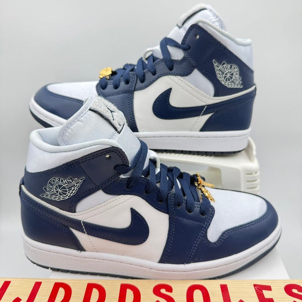 Nike Air Jordan 1 Mid SE Football Grey Midnight Navy FZ8777-044 Women’s Sz 9  New