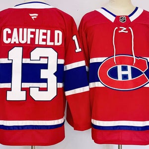 Montreal Canadiens 13 Cole Caufield Red Ice Hockey Jersey Size 50