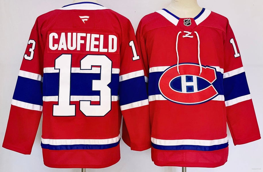 Montreal Canadiens 13 Cole Caufield Red Ice Hockey Jersey Size 50