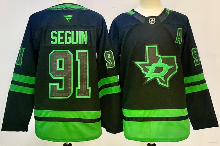 Dallas Stars 91 Tyler Seguin Black Ice Hockey Jersey Size 52