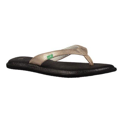 Sanuk Yoga Chakra Sandals Womens US 8 Champagne Metallic Slip-On Flip Flop BYB63