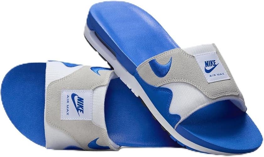 Nike Air Max 1 FJ4007-100 Sandals Men's US 13 White Royal Suede Slide FL3912
