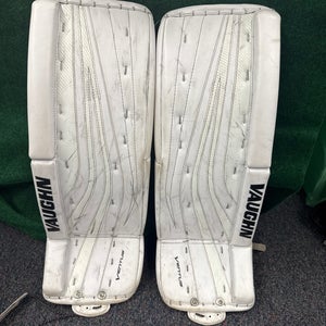 White Junior Vaughn Ventus SLR Goalie Leg Pads (Used) | 28"+2"