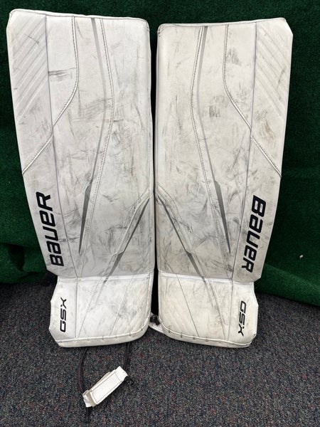 White Bauer GSX (2023 Model) Goalie Leg Pads (Used) | Junior Medium (28+)