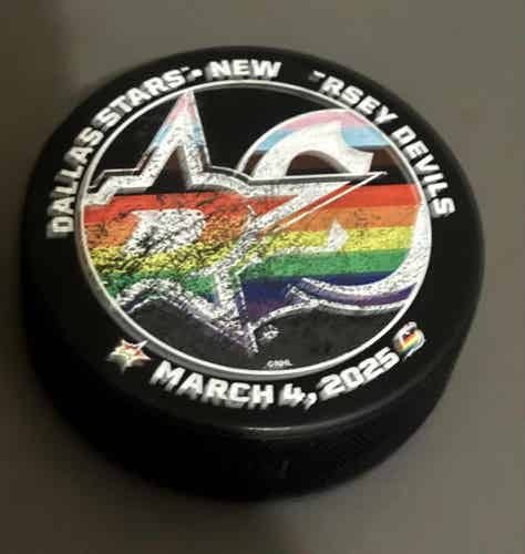 Dallas Stars vs New Jersey Devils Pride Night NHL Match Up Hockey Puck