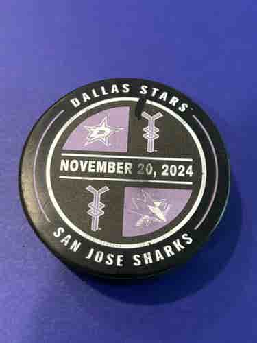 Dallas Stars vs San Jose Sharks Cancer Awareness NHL Match Up Hockey Puck
