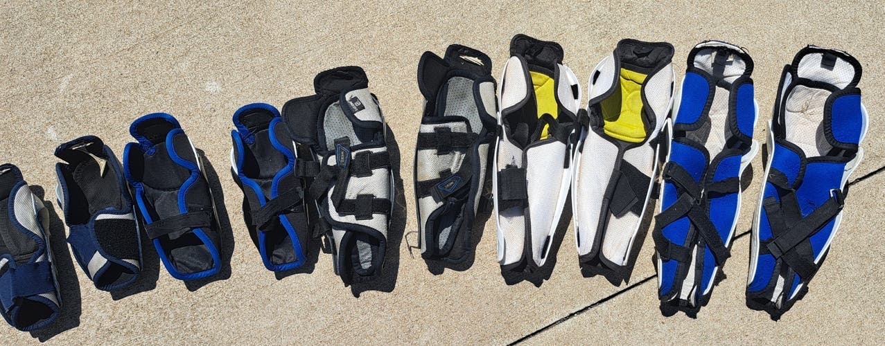 Lot of 5 junior hockey shin pads:7" through 12"