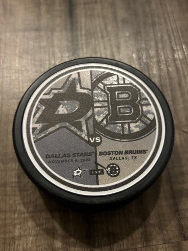 Dallas Stars vs Boston Bruins NHL Military Appreciation Hockey Puck 11/6/2023