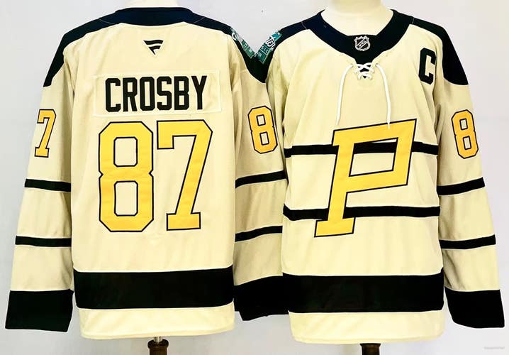 Pittsburgh Penguins 87 Sidney Crosby Beige Winter Classic Ice Hockey Jersey Size 50