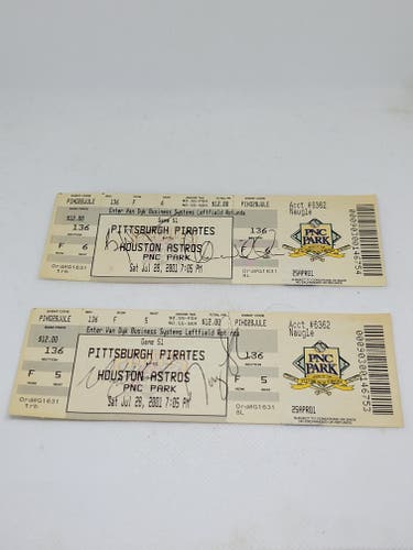 Pair of Pittsburgh Pirates 2001 Autographed Tickets