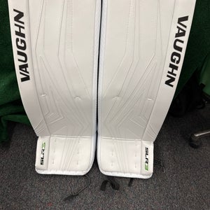White Senior Vaughn SLR3 Pro Goalie Leg Pads (New) | 32” + 2”
