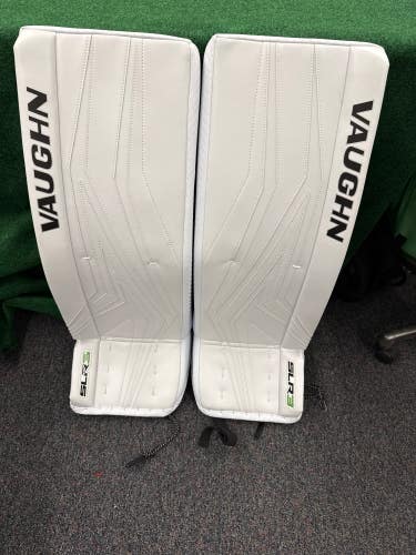 White Senior Vaughn SLR3 Pro Goalie Leg Pads (New) | 32” + 2”