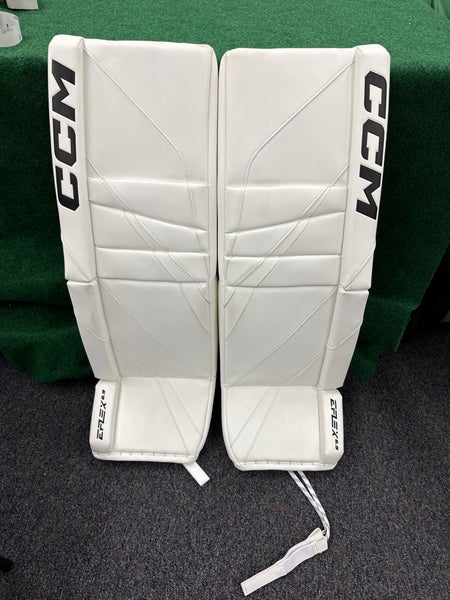 White Senior CCM Eflex 6.9 Goalie Leg Pads (New) | 34”+2”