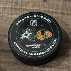Chicago Blackhawks vs Dallas Stars NHL Official Warm Up Hockey Puck 11/7/2024
