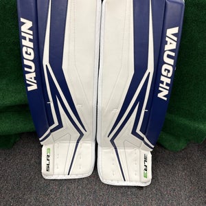 White & Blue Junior Vaughn SLR3 Goalie Leg Pads (New) | 30”+ 2”