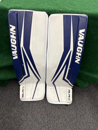 White & Blue Junior Vaughn SLR3 Goalie Leg Pads (New) | 30”+ 2”
