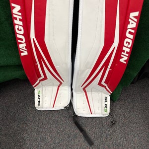 White & Red Junior Vaughn SLR3 Goalie Leg Pads (New) | 30”+2”