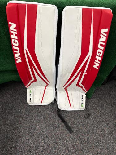 White & Red Junior Vaughn SLR3 Goalie Leg Pads (New) | 30”+2”