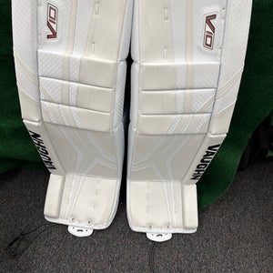 White Senior Vaughn Velocity V10 Pro Goalie Leg Pads (New) | 34”+2”