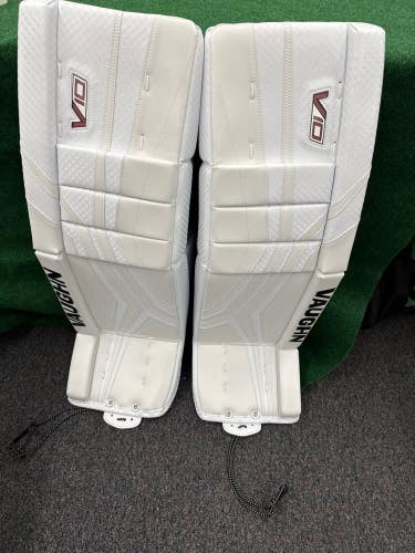 White Senior Vaughn Velocity V10 Pro Goalie Leg Pads (New) | 34”+2”