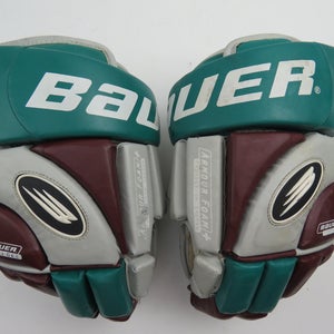 Vintage Bauer 5000 Anaheim Ducks Leather NHL Pro Stock Hockey Gloves 14"