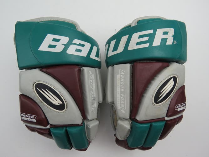 Vintage Bauer 5000 Anaheim Ducks Leather NHL Pro Stock Hockey Gloves 14"
