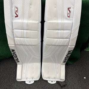 White Senior Vaughn Velocity V10 Pro Goalie Leg Pads (New) | 35” + 2”