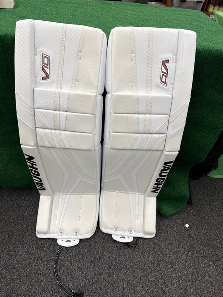 White Senior Vaughn Velocity V10 Pro Goalie Leg Pads (New) | 34”+ 2”