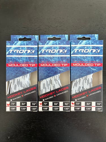 Three Pairs Unwaxed White Laces, 72” New
