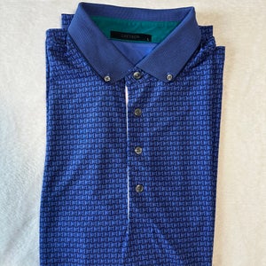Greyson Performance Golf Polo Blue All Over Print Wolf Logo Stretch Mens L Large