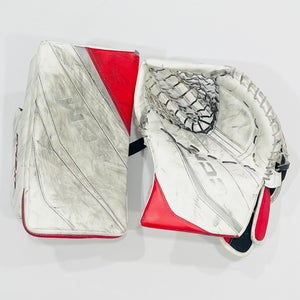 CCM Extreme Flex 6 Pro Stock Goalie Glove + Blocker Set - Regular - White,Red,Silver