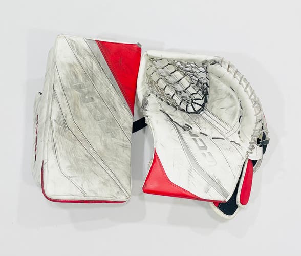 CCM Extreme Flex 6 Pro Stock Goalie Glove + Blocker Set - Regular - White,Red,Silver