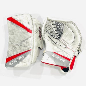 CCM Axis 2 Pro Stock Goalie Glove + Blocker Set - Regular - White,Red,Silver