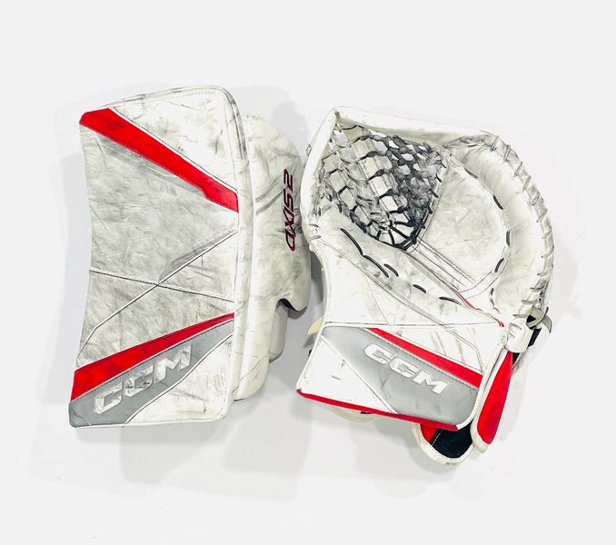 CCM Axis 2 Pro Stock Goalie Glove + Blocker Set - Regular - White,Red,Silver