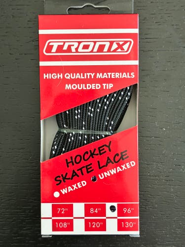 One Pair Unwaxed Black Hockey Laces, 96” New