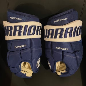 Auston Matthews Blue Warrior Covert QRE Pro Hockey Gloves 14” Pro Stock Toronto Maple Leafs